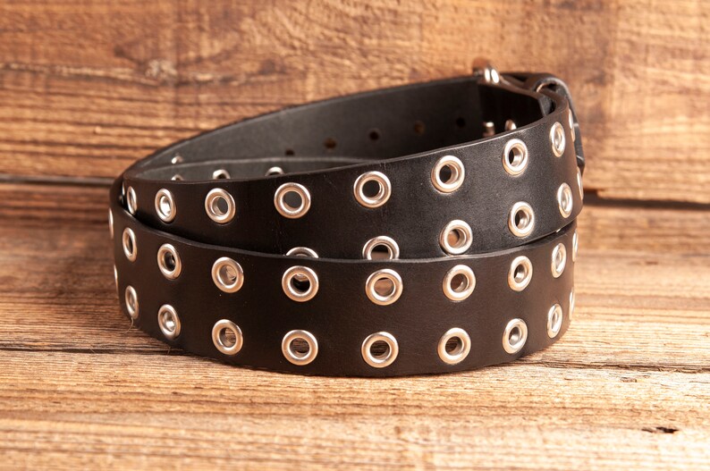 Leather eyelet Belt Full Grain Leather Belt Black Leather Belt,