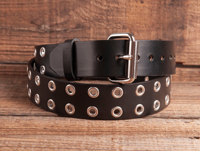 Leather eyelet Belt Full Grain Leather Belt Black Leather Belt,