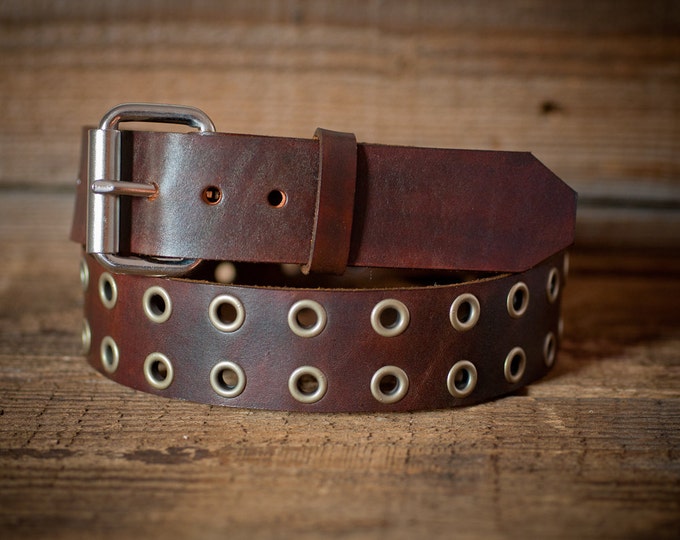 Leather Eyelet Belt, Full Grain Leather Belt, Brown Leather Belt, - Etsy