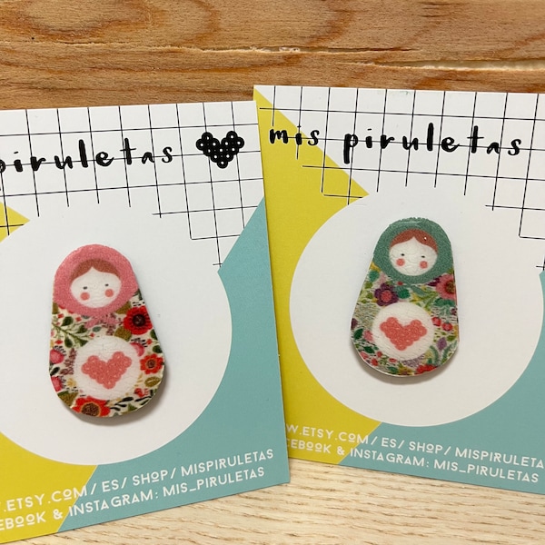 MATRYOSHKA PINS - Bijoux - Illustration - Cuir végétalien (Pin / badge)