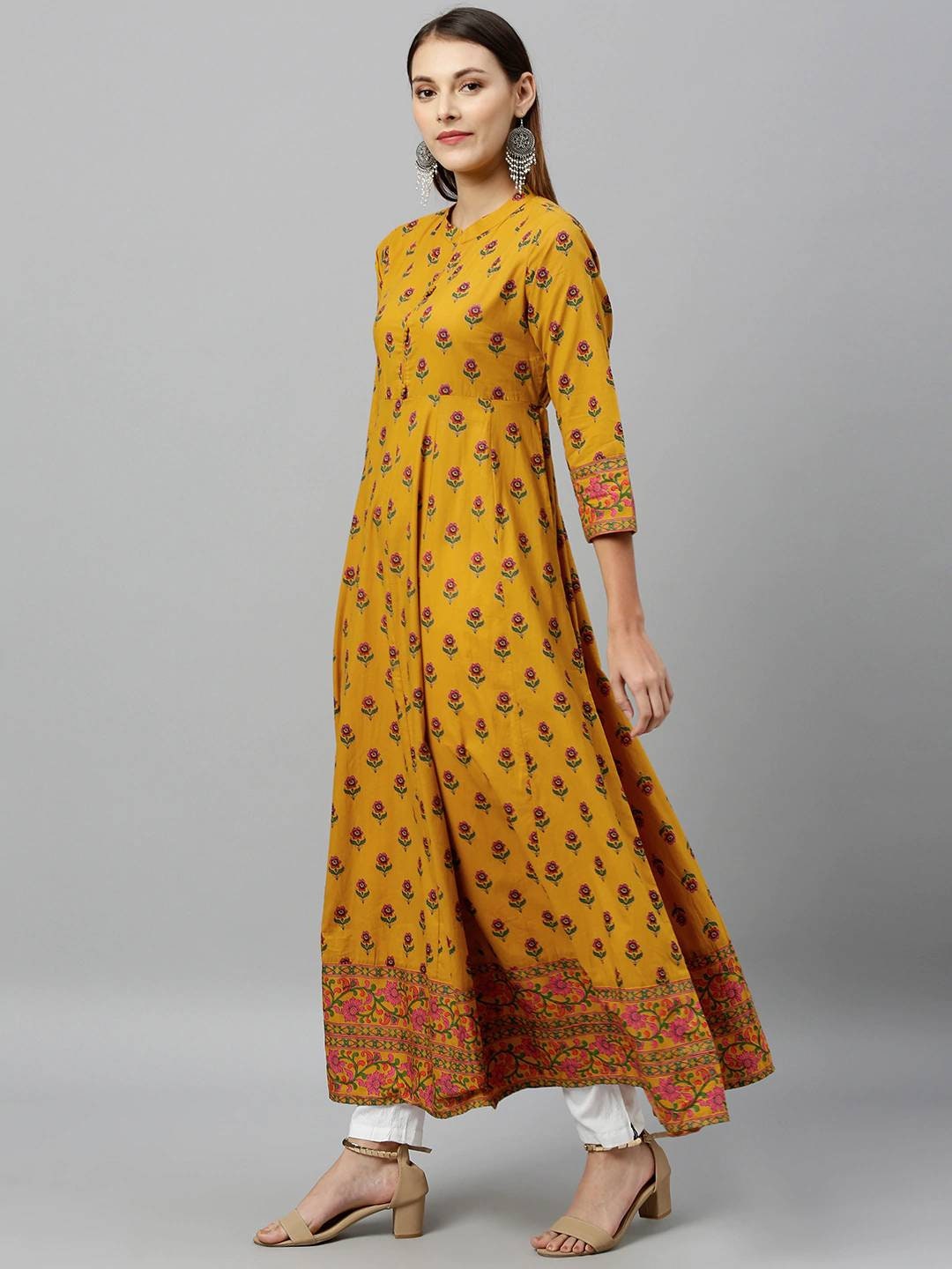Mustard Yellow Woven Design A-line Kurta/cotton/tunic/long Dress/batik ...