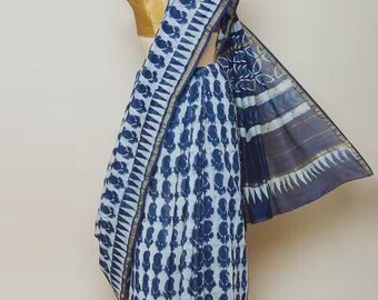 Kutch Hand-Blocked Dabu Print Saree/ Ajrakh/ Pure Cotton/ Chanderi Silk/ India/ Organic/