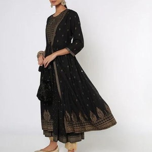 Handmade/Ethnic Cotton Long Kurta With Ethnic Jacket / Tunic/ Embroidered / Thread Work/ Batik Floral Print/ Summer Wear/ India/Boho/