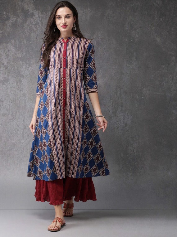 Ethnic Cotton Kurta With Batik Print / Block Print/bollywood - Etsy