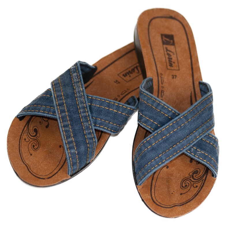 Ladies Denim Vegan Leather Flip Flop Sandals Shoe Slippers - Etsy