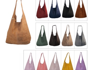 RITSSLUITING bovenaan!! - Leren tas handtas shopper Suede Hobo Bags Handtas Schoudertas Slouch Italiaans leer Dames 9 kleuren