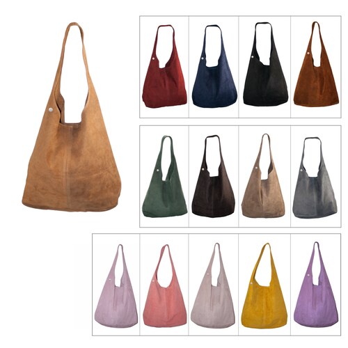 Italian Leather Suede Shoulder Hobo Bag Etsy