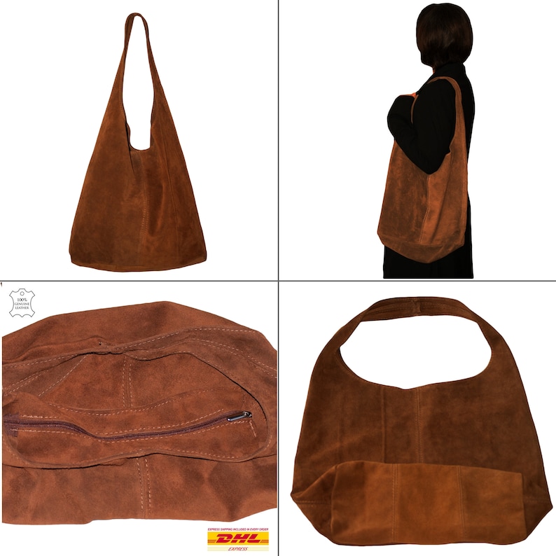 ZIPPER CLOSURE on TOP Leather bag handbag shopper Suede Etsy