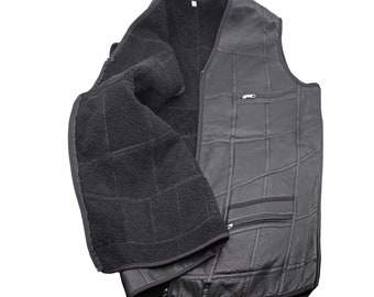 Daz Custom - Men Calf Leather motorcycle Vest Tan Black Biker Waistcoat Jacket Motorcycle Jacket Vest