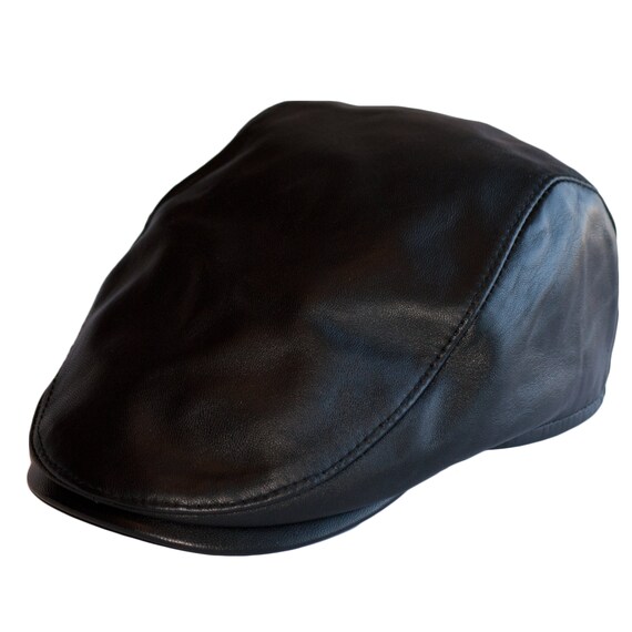 black leather golf cap