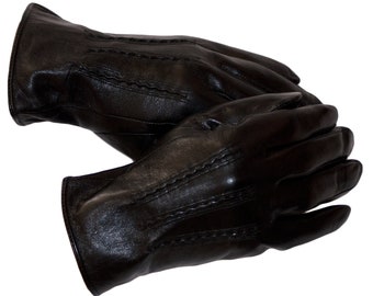 Mens Winter Gloves Wool Soft Black Leather High Quality Lambskin