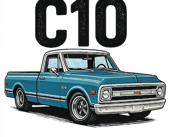 C10 LEGEND Chevy PNG / Vector de carrocería cuadrada azul / Diseño clásico de camioneta con pajarita cromada desgastada
