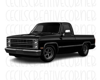 Slammed Chevy C10 PNG | Black Square Body Truck Art (Digital Download)