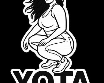 YOTA Girl Squat PNG: Curvy Sports Bra Decal for Toyota Tacoma