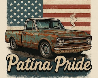 Camioneta Chevy C10 vintage PNG / Bandera estadounidense oxidada, sublimación (descarga digital)