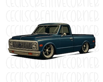 Arte digital de la camioneta Chevy C10: Bandera estadounidense clásica PNG (descarga digital)