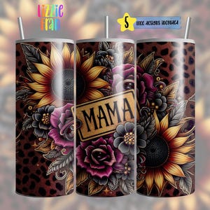 Trendy Mama Sunflower Leopard Print Tumbler Wrap, Boho Floral Glitter Sublimation, Western Cowgirl Mom Digital Download for 20oz Tumblers