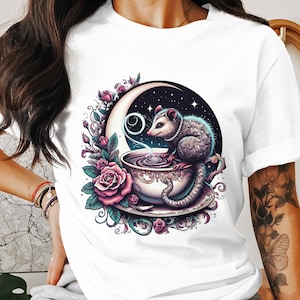 Schattig Possum tarotkaart PNG theekopje clipart maanverlichte thee Mystic Possum sublimatie ontwerp direct digitale download