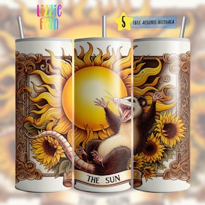 Possum Tumbler Wrap The Sun Tarot Card Joyful Chaos Magic Celestial 20 oz Skinny Tumbler Sublimação Design PNG DIGITAL Download instantâneo