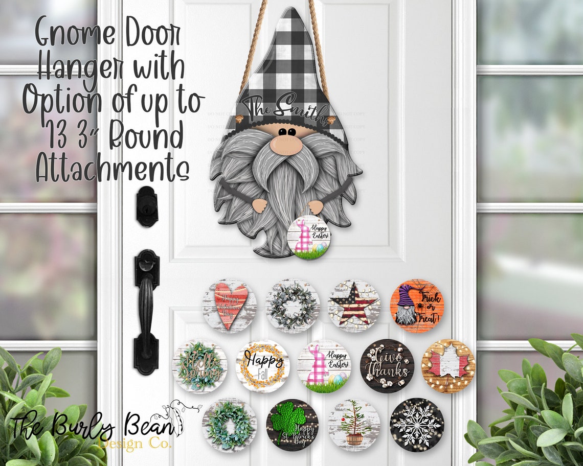 Personalized Gnome Door Hanger With Interchangeable Seasonal Etsy