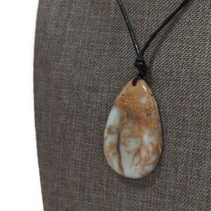 Ocean Jasper Necklace Blue Jasper Pendant on Leather Necklace image 3