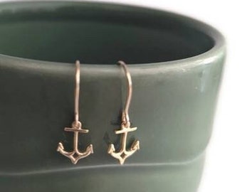 14 K Gold Anchor Earrings Nautical Earrings