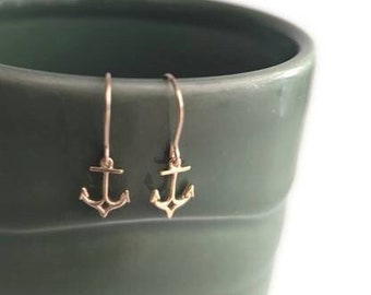 Minimalist Gold Nautical Anchor Earrings
