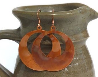 Flame Painted Copper Gypsy Hoop Earrings