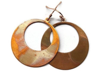 Flame Painted Copper Hoop Earrings