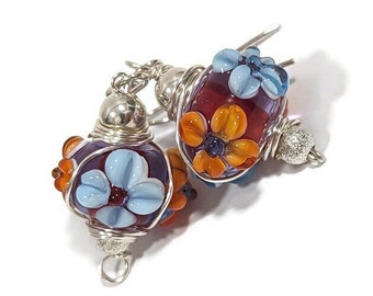 Flower Glass Lampwork Earrings with Sterling Silver