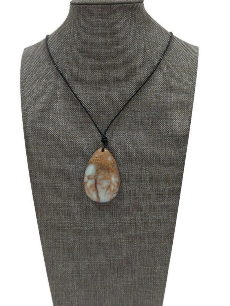 Ocean Jasper Necklace Blue Jasper Pendant on Leather Necklace image 5