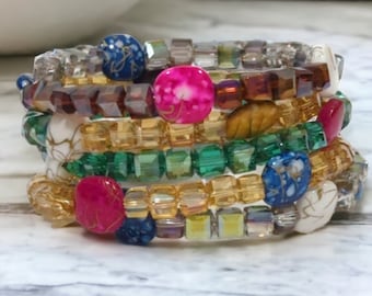 Rainbow Crystal Wrap Bracelet, Gemstone wrap Bracelet, Triple Wrap Bracelet