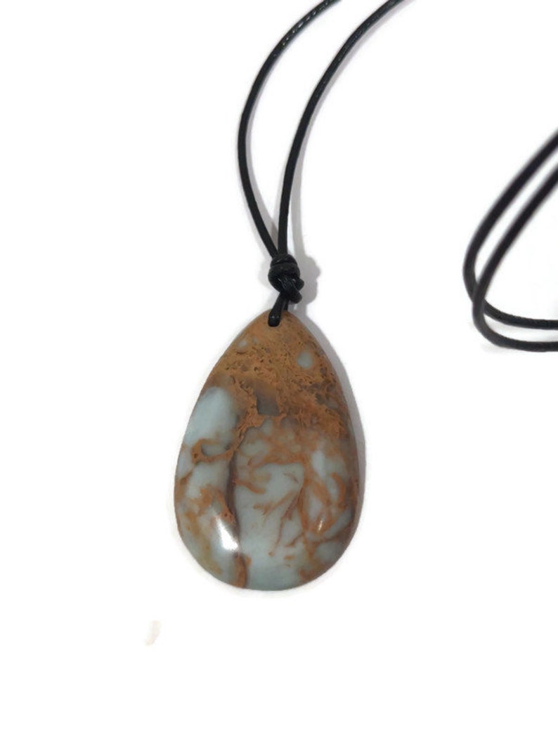 Ocean Jasper Necklace Blue Jasper Pendant on Leather Necklace image 6