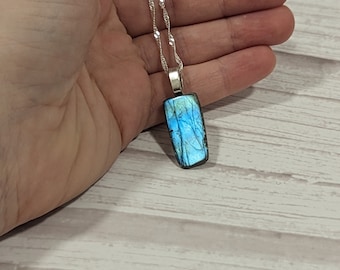 Gemstone Necklace, Blue Labradorite Pendant, Rainbow Labradorite Jewelry, Gift under 30