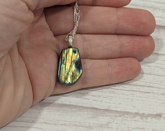 Raw labradorite necklace on Sterling Silver