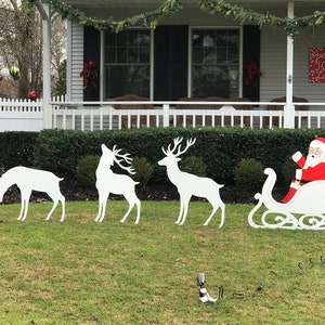 Christmas Decoration Santa in Sleigh Reindeer Outdoor Wood Decoration