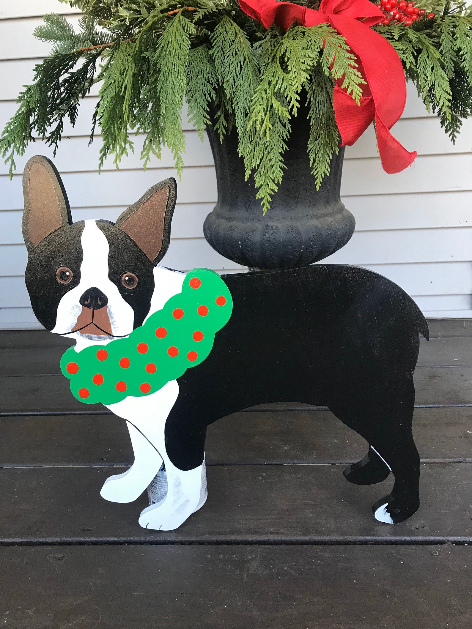Boston Terrier Christmas Outdoor Wood Lawn Decoration Etsy