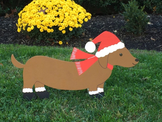 Christmas Dachshund With Santa Hat And Scarf Outdoor Lawn Etsy