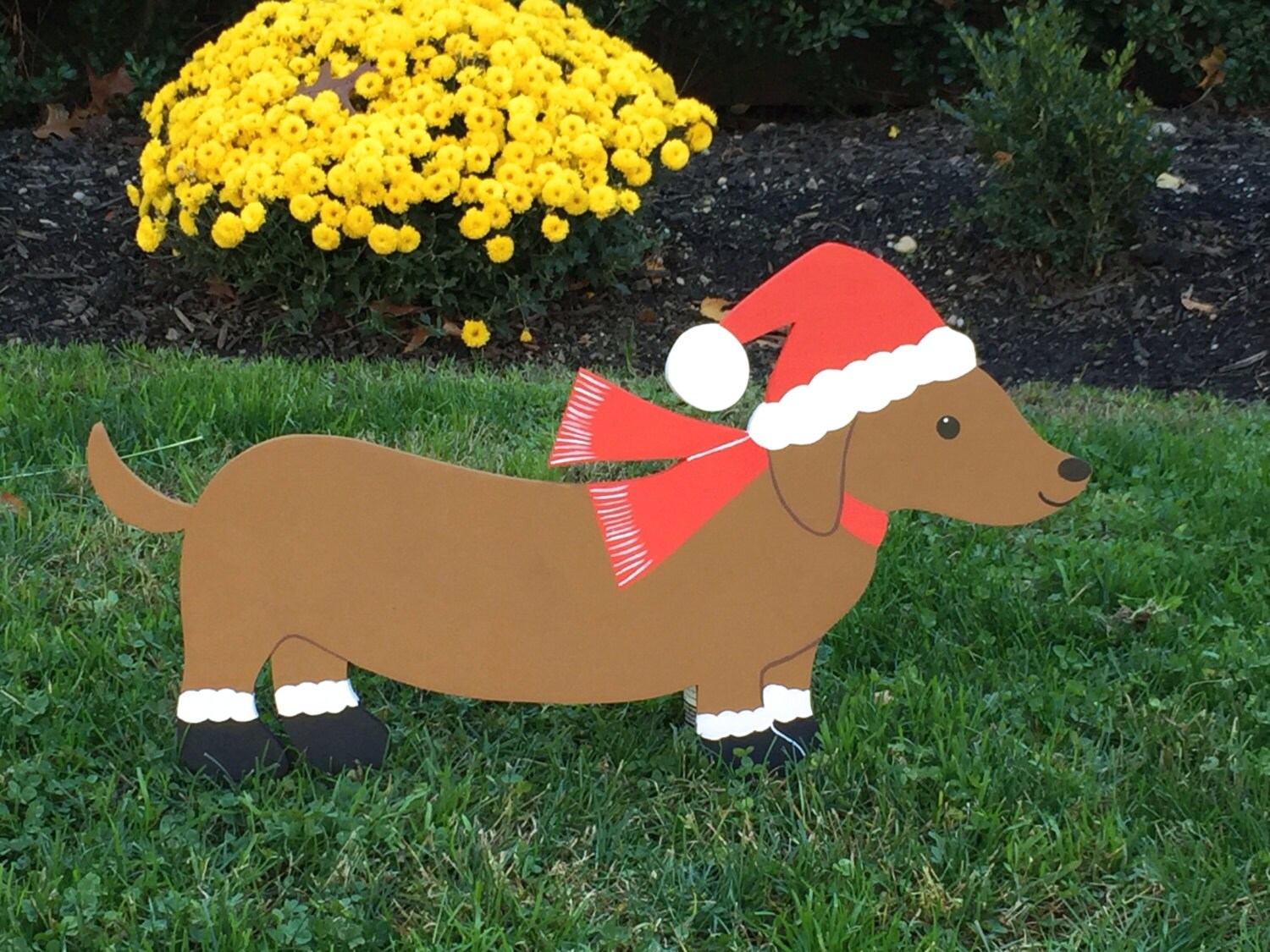 Christmas Dachshund with Santa Hat and Scarf Outdoor Lawn | Etsy
