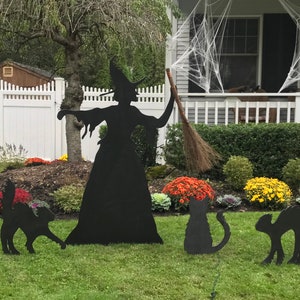 Halloween Witch (PICK UP ONLY, New York) and 3 Black Cat Silhouette Lawn Decoration Pick up Only!!!