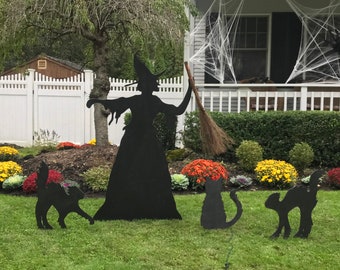 Halloween Witch (PICK UP ONLY, New York) and 3 Black Cat Silhouette Lawn Decoration Pick up Only!!!