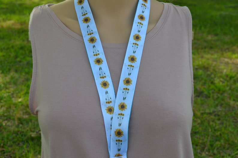 Sunflower Bull Skull Lanyard OR Key Fob Wristlet