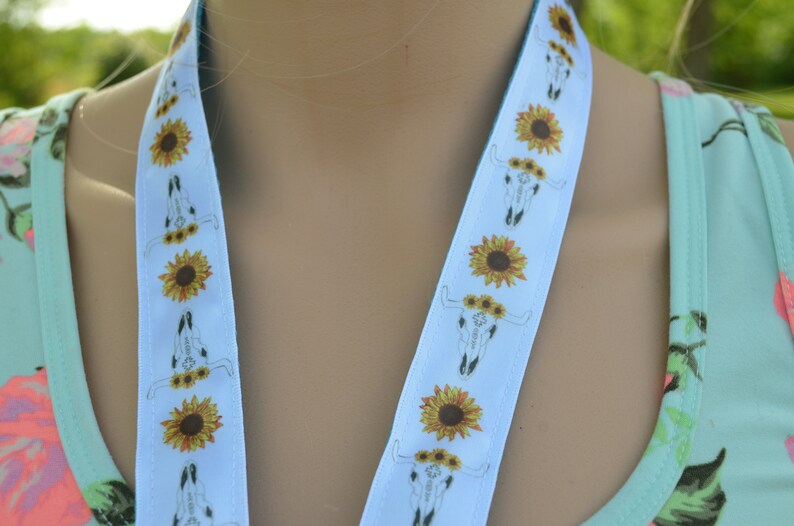 Sunflower Bull Skull Lanyard OR Key Fob Wristlet