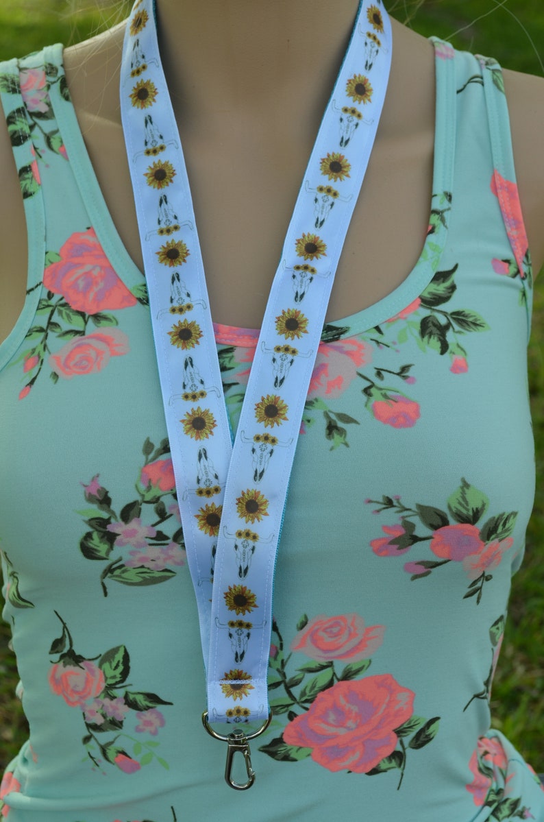 Sunflower Bull Skull Lanyard OR Key Fob Wristlet