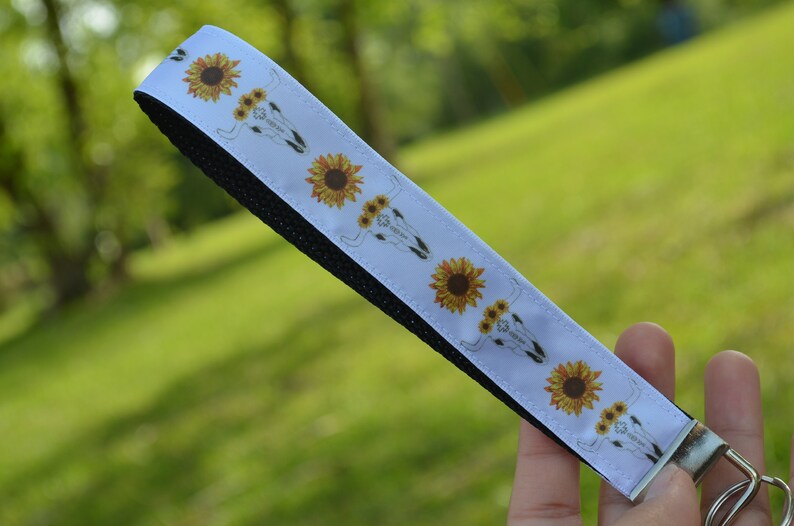 Sunflower Bull Skull Lanyard OR Key Fob Wristlet