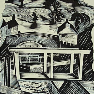 JOHN O'CONNOR Wood Engraving / Linocut Book Illustration from 1950 1st Edition of Canals, Barges and People, Shenval Press