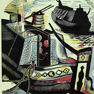 JOHN O'CONNOR Wood Engraving / Linocut Book Illustration from 1950 1st Edition of Canals, Barges and People, Shenval Press