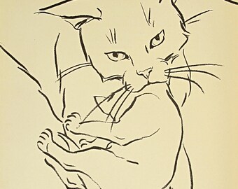 1932 ZHENYA GAY Cats 'Journey' Print from 1st Edition of 'Town Cats, A Book of Drawings'