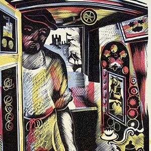 JOHN O'CONNOR Wood Engraving / Linocut Book Illustration from 1950 1st Edition of Canals, Barges and People, Shenval Press