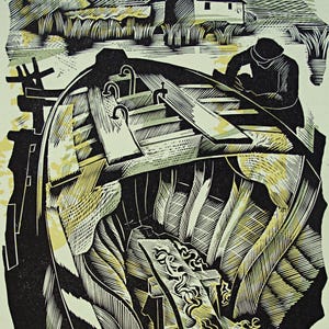 JOHN O'CONNOR Wood Engraving / Linocut Book Illustration from 1950 1st Edition of Canals, Barges and People, Shenval Press